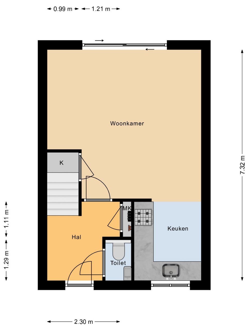 Funda floor plan format colored apartment layout room identification professional Dutch real estate Funda.nl